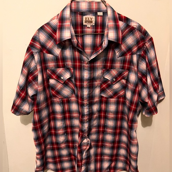 Ely Cattlemen - Men’s XL - Red / Blue & Silver - Pearl Snap Western Shirt - - Picture 7 of 14